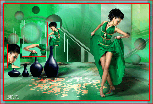 Девушка брюнетка в зелёном платье танцует