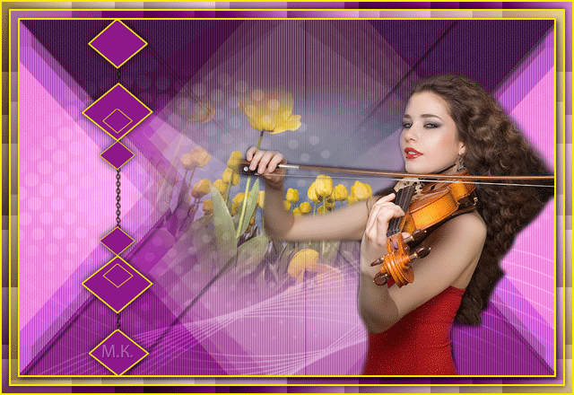 Красивая девушка играет на скрипке, тюльпаны