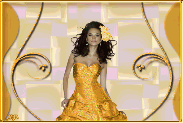 Красивая девушка в жёлтом платье с открытой грудью