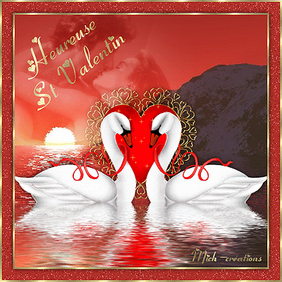 Валентинка с лебедями и с большим сердцем