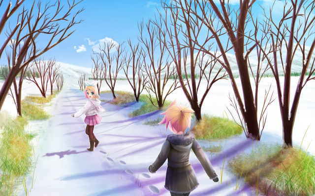Две девочки зимой идут по дороге