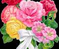 Сияние роз и других цветов в букете с ленточкой, бесплатные Анимация, анимашки