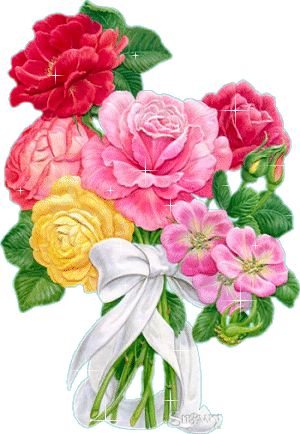 Сияние роз и других цветов в букете с ленточкой