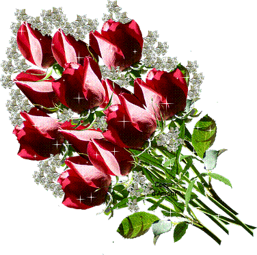 Букет из красных роз и белых цветочков