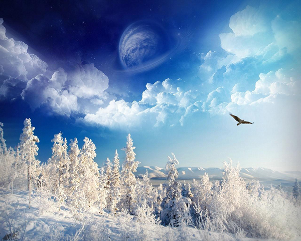 Зимний фотошоп с пейзажем зимой