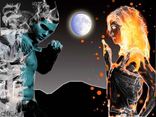 Девушка-огонь и парень-дым лунной ночью
