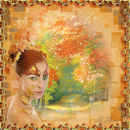 Осенняя анимация с рыжеволосой девушкой в саду