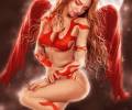 Рыжая девушка - красный ангел с красными крыльями