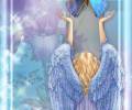 Девушка ангел со спины и большая синяя бабочка