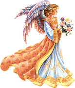 Крылатая девушка ангел с букетом цветов на руке