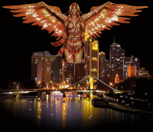 Ангел раскинула крылья над городом и защищает