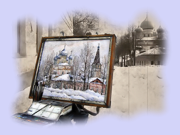 Снежна картина с християнска църква