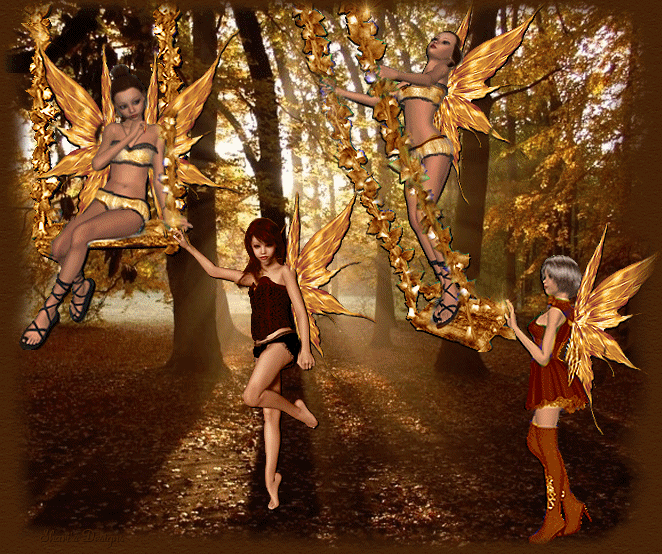 Девушки с крыльями в стиле фэнтези в лесу