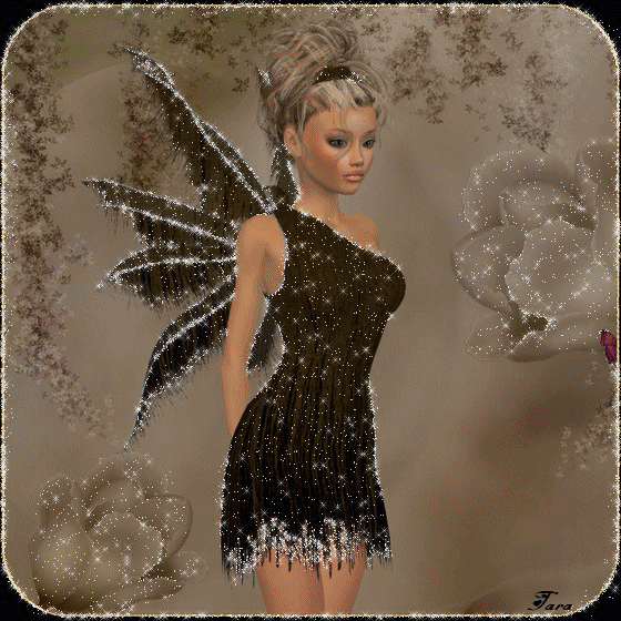 Фэнтези девушка-бабочка в чёрном платье, блестяшка