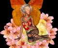 Девочка эльф с крыльями бабочки сидит на цветке