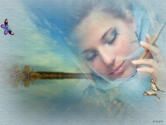 Девушка с сигаретой и летящие, порхающие бабочки