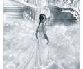 Красивая фэнтези девушка белом платье в раю